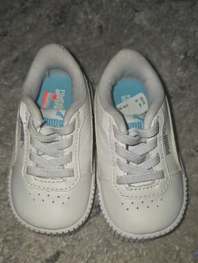 PUMA Kids White Sneakers with Light Blue Insole